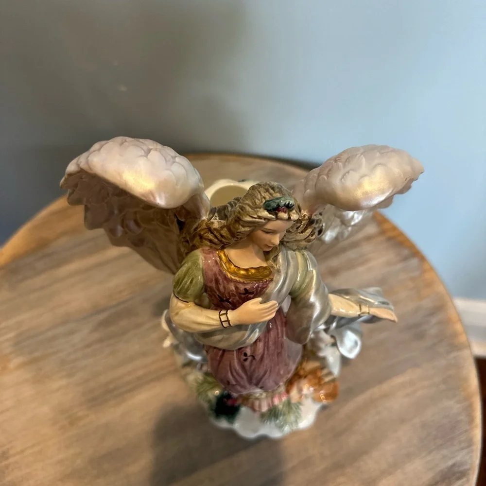 Fitz and Floyd Peaceable Kingdom Angel Holiday woodland animals candle holder